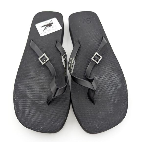 Stuart Weitzman Sw Crystal Thong Flip Flop Sandal Women's Black Size US7B EU37.5 - Picture 3 of 12